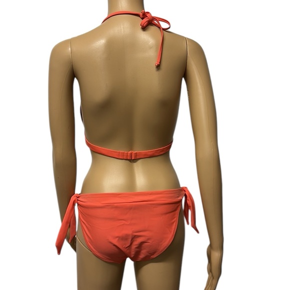 Blue Motion Orange 2 Piece Swimsuit Bikini Halter Top Tie Sides Size M/L - Picture 3 of 6
